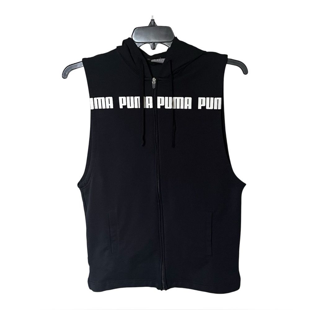 Puma Blue Cotton-Blend Sleeveless Hooded Vest with Zip Front and Logo Size Small